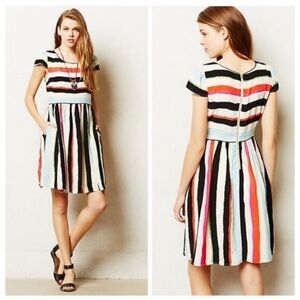 Anthropology Maeve Peralta watercolor stripe cap sleeve dress w/ pockets, size 0